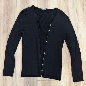 Laurèl Black Ribbed Cardigan with Button